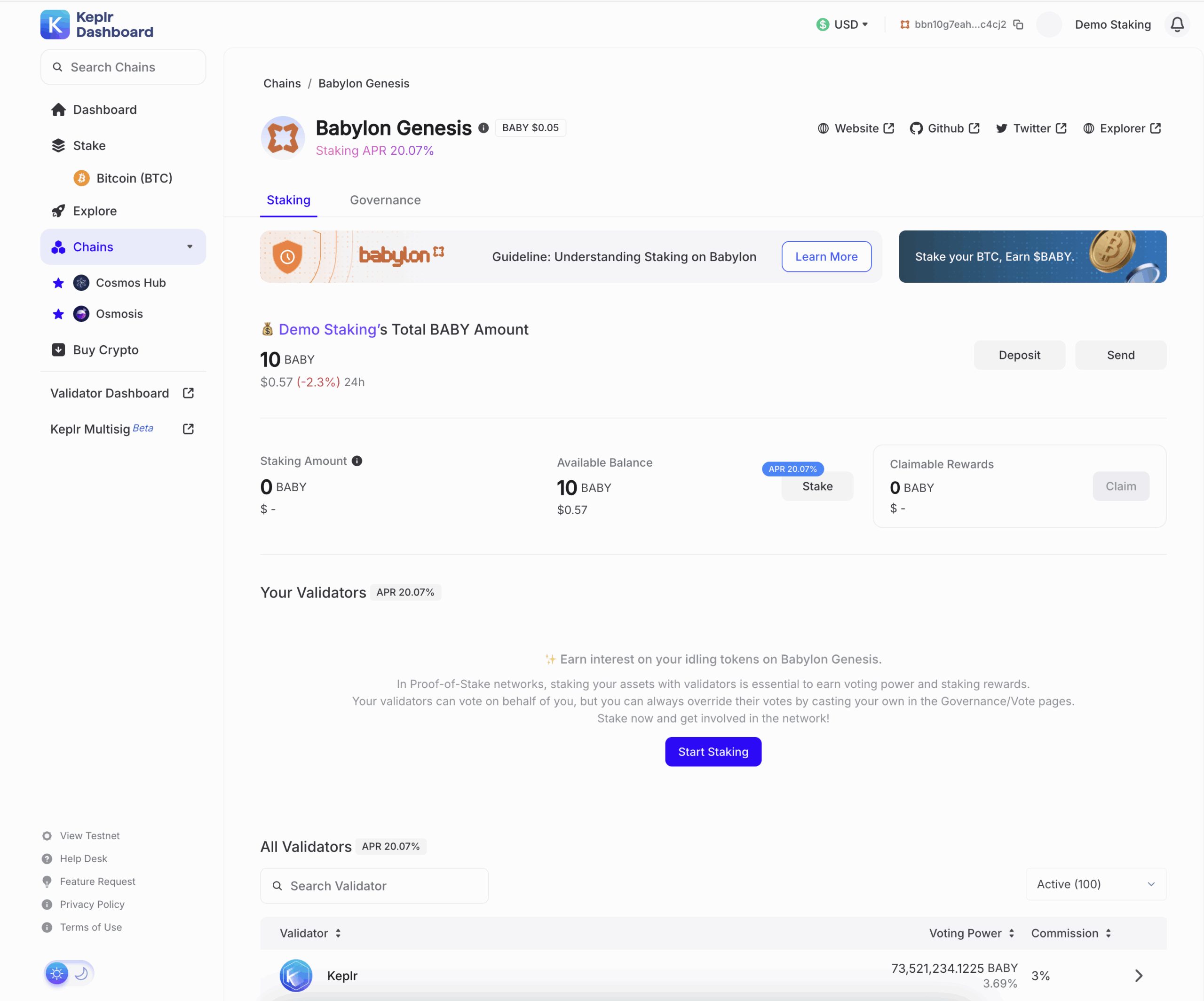 1. Staking Baby On Babylon With 01Node Validator