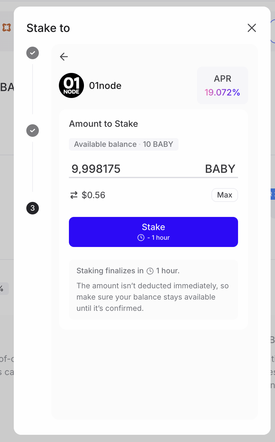 4. Staking Baby On Babylon With 01Node Validator