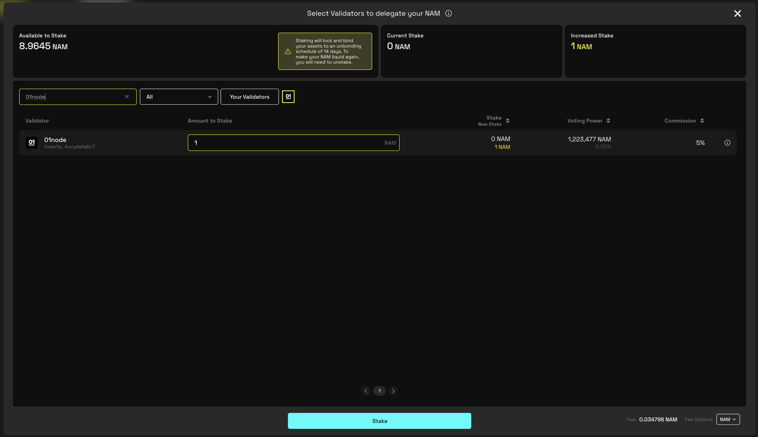 5. Namada Staking With 01Node